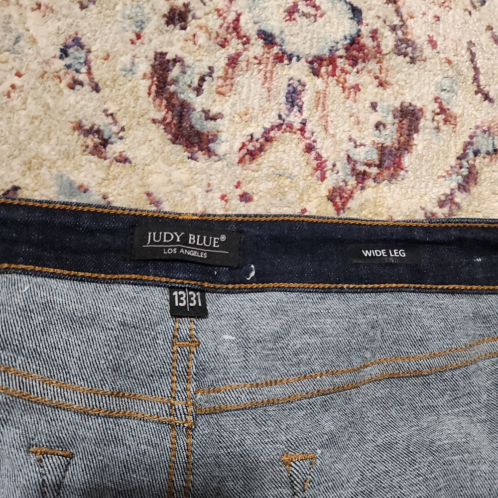 Sold - Judy Blue Dark Wash Raw Hem High Rise Wide Leg Jeans Size 13 / 31 - Picture 5 of 13